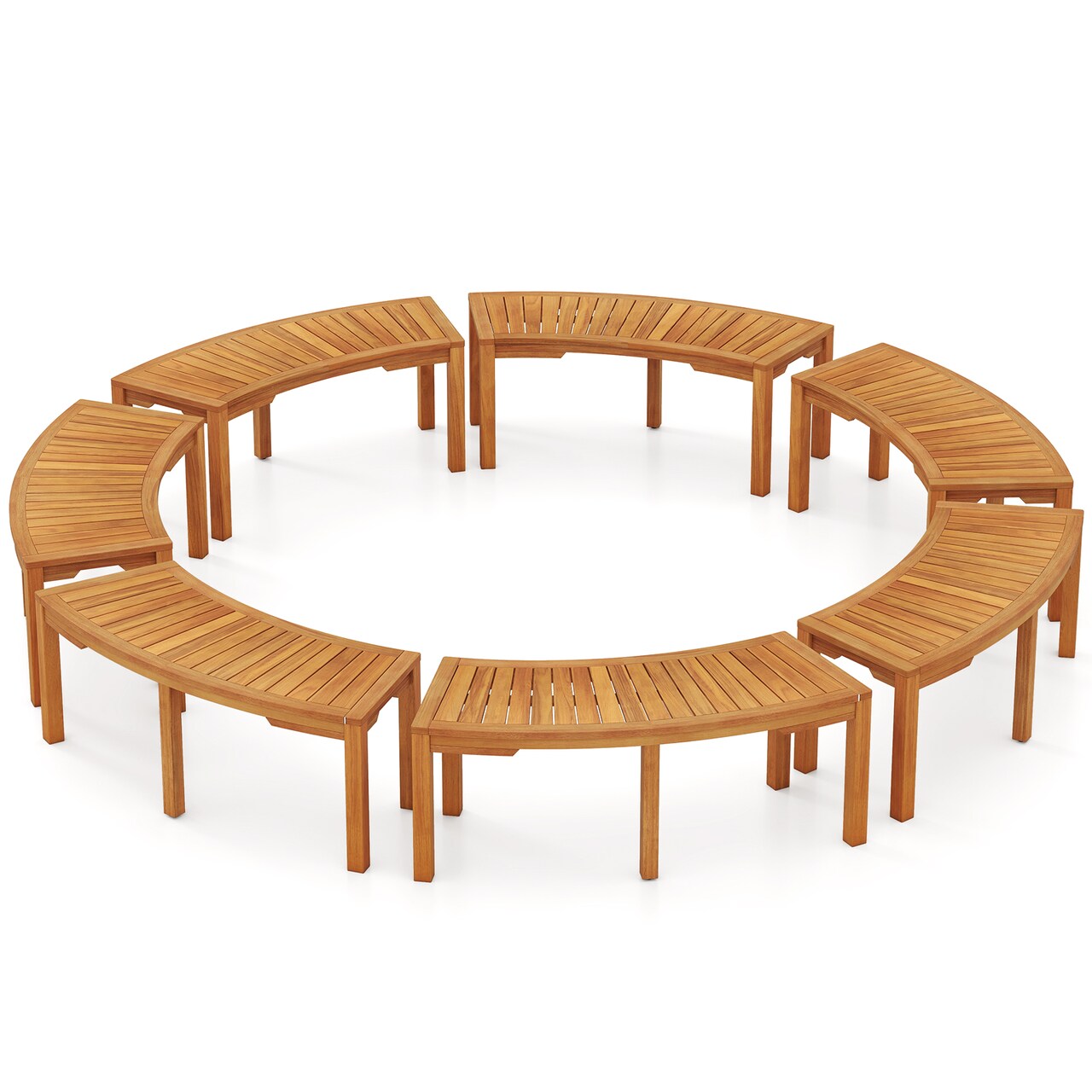 Set of 7 Natural Acacia Wood Backless Garden Bench Outdoor Seating